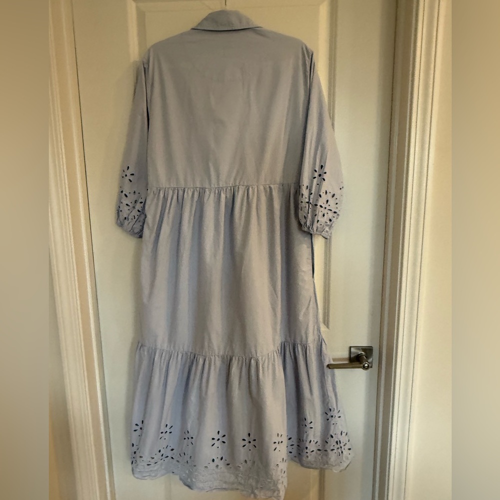 Maeve Bettina Tiered Shirt Dress-Light Blue Eyelet - Picture 3 of 15